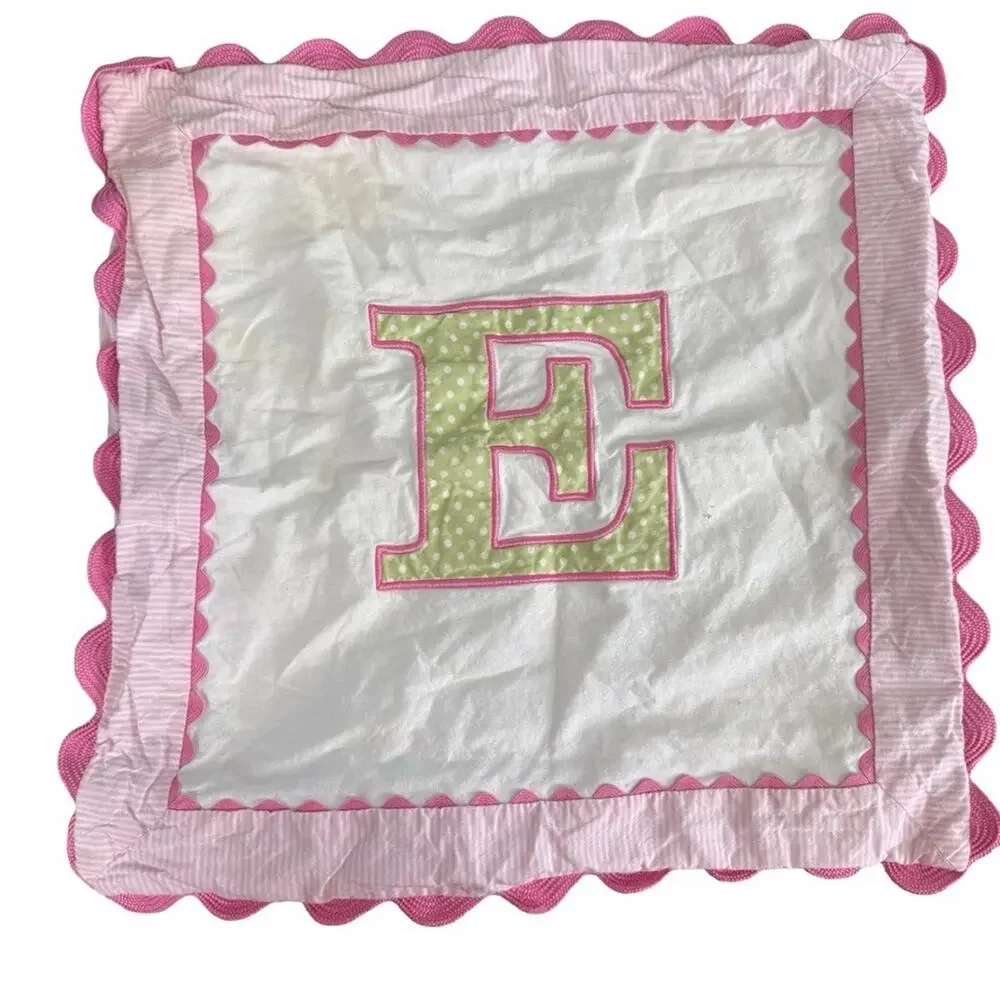 Pottery Barn Kids Pink Green Letter E Initials Pillow Cover Sham 16